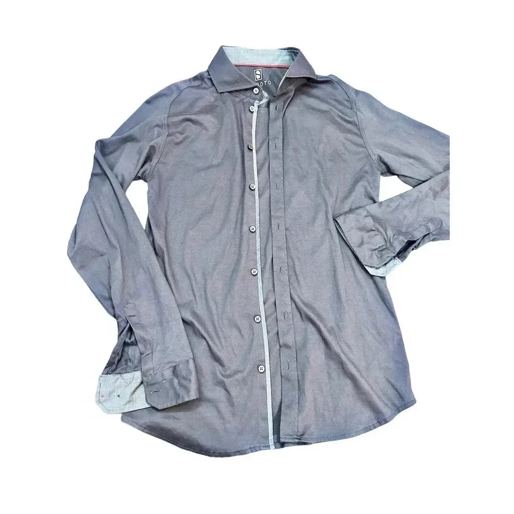 Desoto Men's Gray Long Sleeve Button Down Collared Casual Shirt Size Small